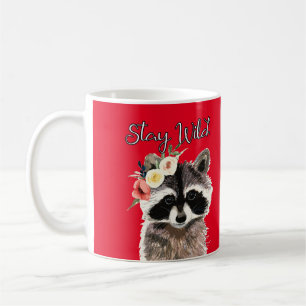 Bleibe Wild - Niedliche Raccoon Tragen Blume Krone Kaffeetasse