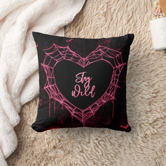 "Bleibe Wild" Pink Neon Heart Web Individuelle Nam Kissen (Decke)