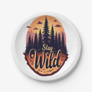 Bleibe Wild: Sonnenuntergang in den Wäldern Pappteller