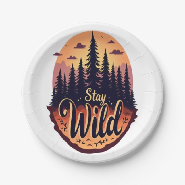 Bleibe Wild: Sonnenuntergang in den Wäldern Pappteller (Vorderseite)