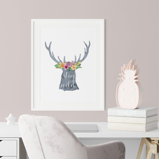 Bleibe Wild Watercolor Antlers Poster (Von Creator hochgeladen)