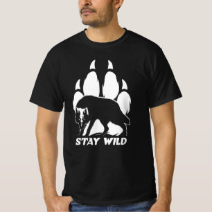 Bleibe Wild - Wolf-Silhouette und Fußabdruck T-Shirt