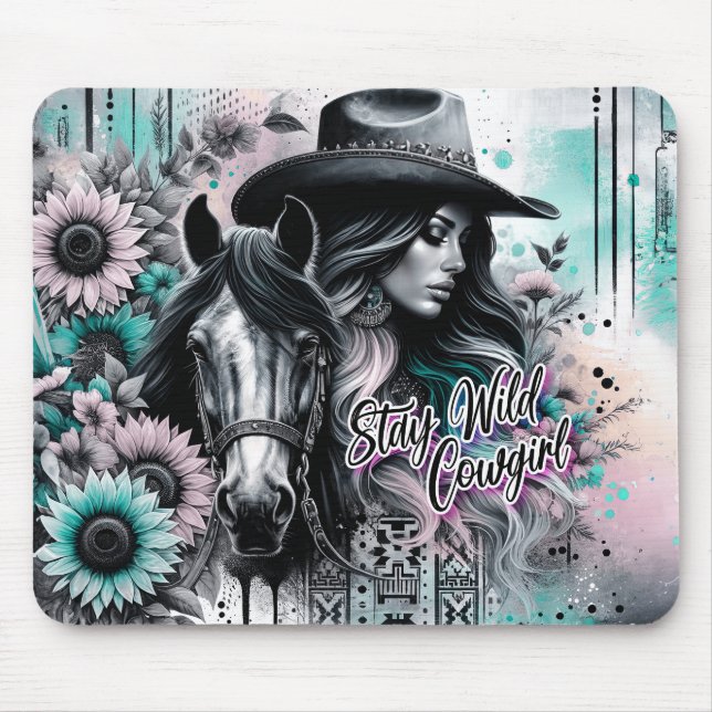 Bleibe wilder Cowgirl-Western Mousepad (Vorne)