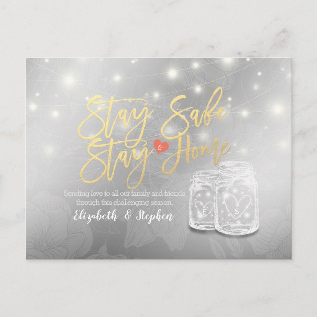 Bleibe Zuhause Bleibe Safe Wedding Postponement Ma Ankündigungspostkarte (Vorderseite)