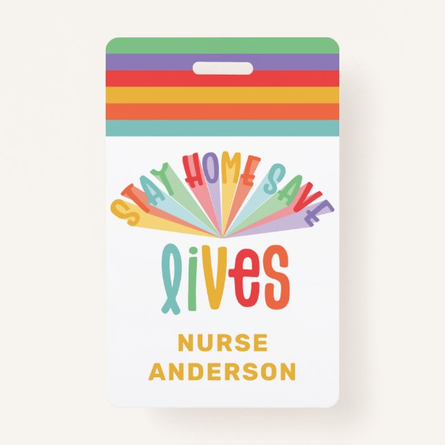Bleibe Zuhause rette Leben Regenbogen farbiges Ges Ausweis (Vorderseite)