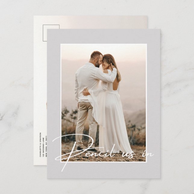 Bleiben wir in Save the Date Foto Hochzeit Ankündigungspostkarte (Vorne/Hinten)