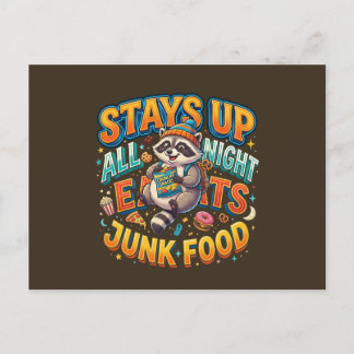 Bleibt die ganze Nacht auf, isst Junk Food, lustig Postkarte