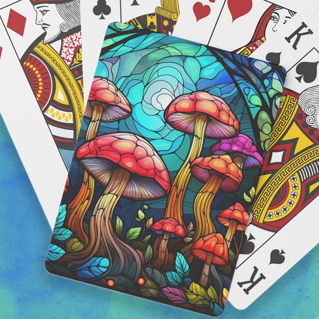 Bleibt glass Mushrooms Toadstool Fantasy Mystical Spielkarten (Stained glass mushrooms playing cards)