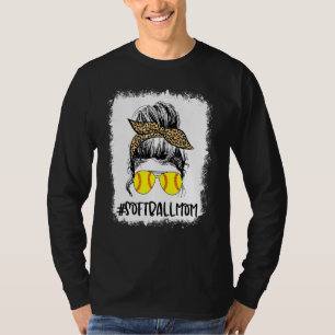 Bleiche Mama Leopard Messy Bun Softball Spiel T-Shirt