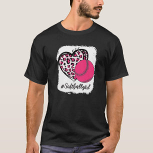 Bleiche Softball Girl Pink Leopard Print Heart Me T-Shirt