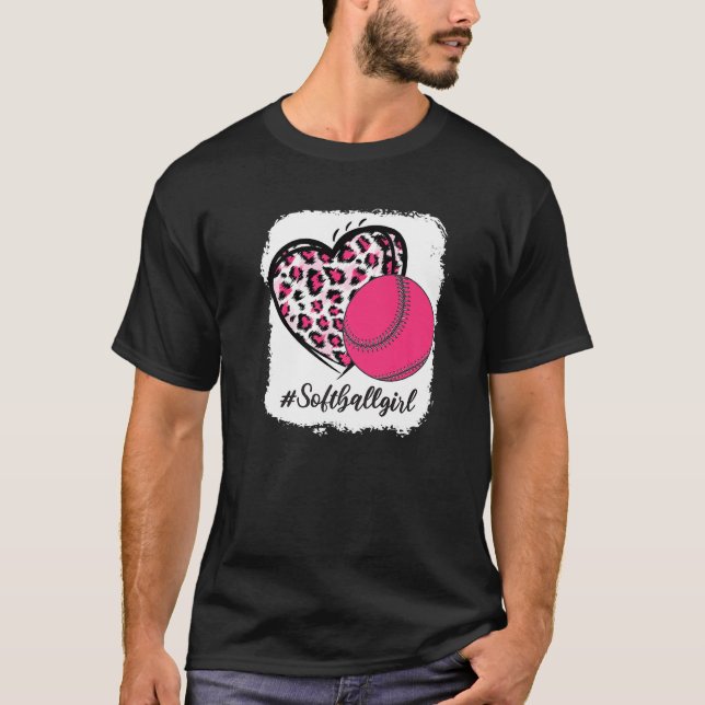 Bleiche Softball Girl Pink Leopard Print Heart Me T-Shirt (Vorderseite)