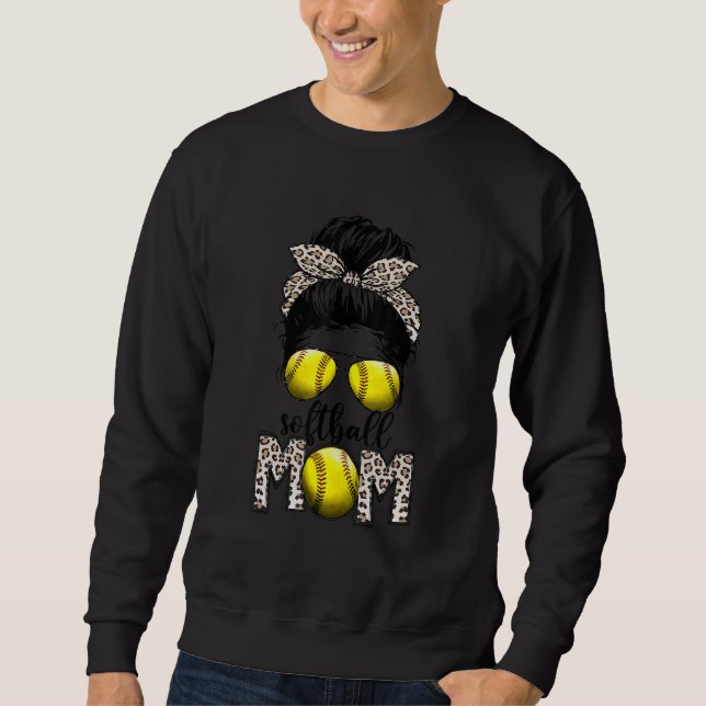 Bleiche Softball Mama Life Leopard Messy Bun Game Sweatshirt (Vorderseite)