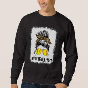 Bleiche Softball Mama Life Leopard Messy Bun Game Sweatshirt