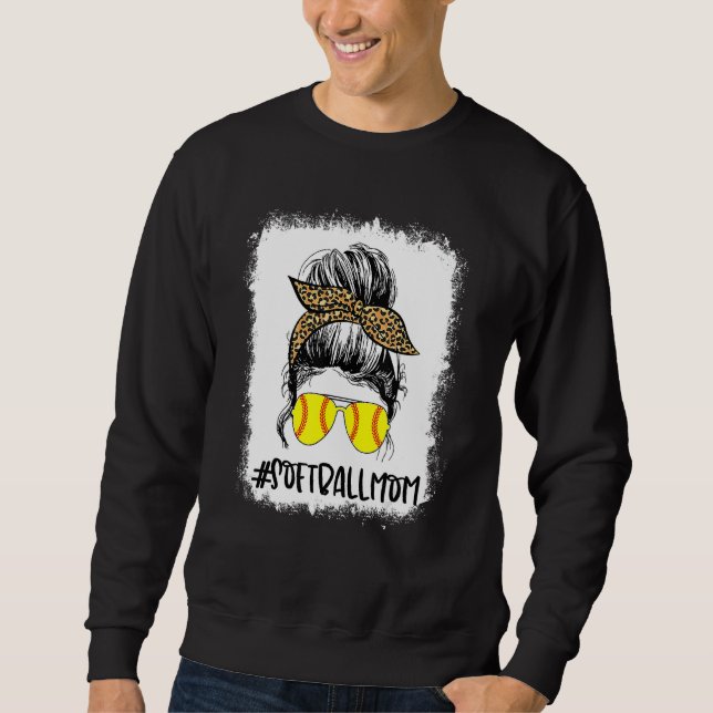 Bleiche Softball Mama Life Leopard Messy Bun Game Sweatshirt (Vorderseite)