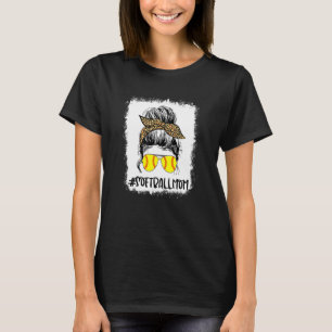 Bleiche Softball Mama Life Leopard Messy Bun Game T-Shirt