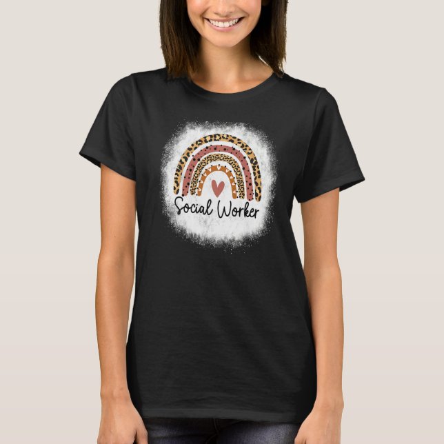 Bleiche Sozialarbeiter Leopard Rainbow Social Work T-Shirt (Vorderseite)