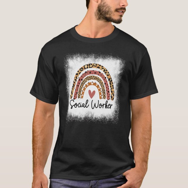 Bleiche Sozialarbeiter Leopard Rainbow Social Work T-Shirt (Vorderseite)
