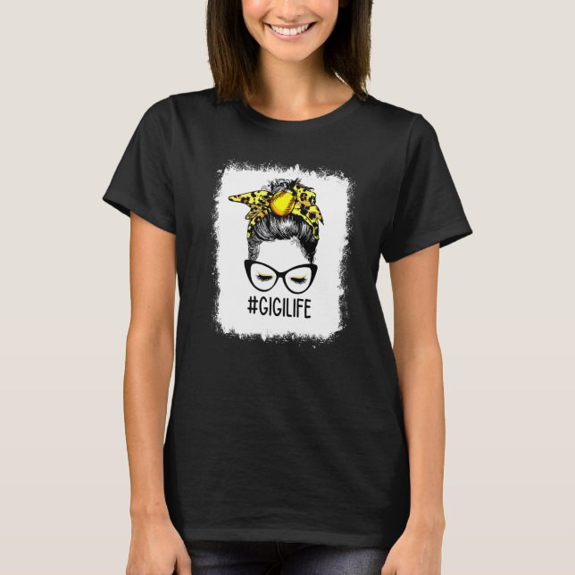 Bleichen Softball Gigi Life Leopard Messy Bun Moth T-Shirt (Vorderseite)