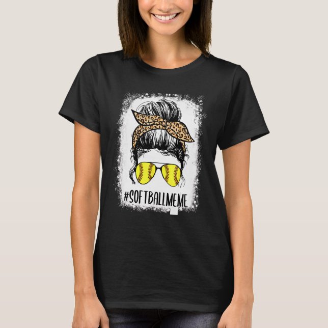 Bleichen Softball Meme Life Leopard Messy Bun Moth T-Shirt (Vorderseite)