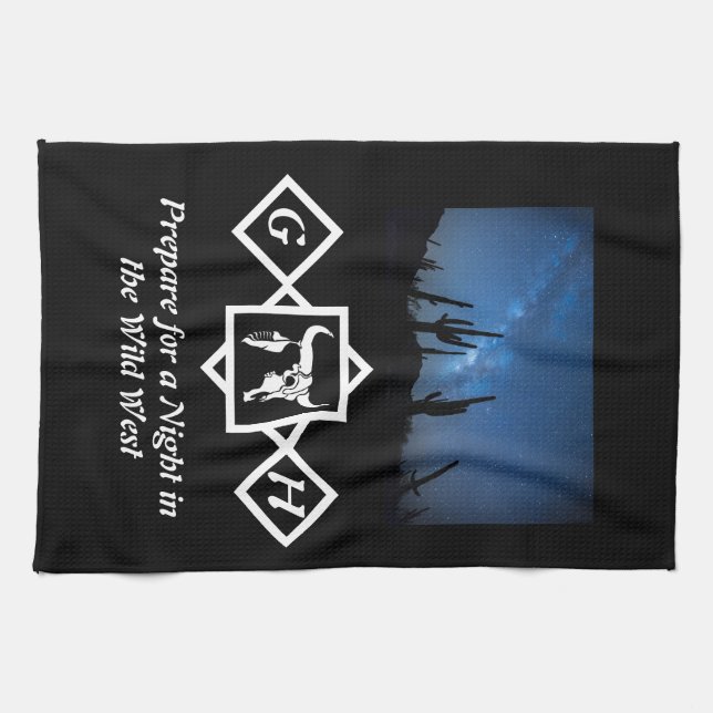 Bleichendes Schwarz-Silhouette-Monogramm-Foto Geschirrtuch (Horizontal)