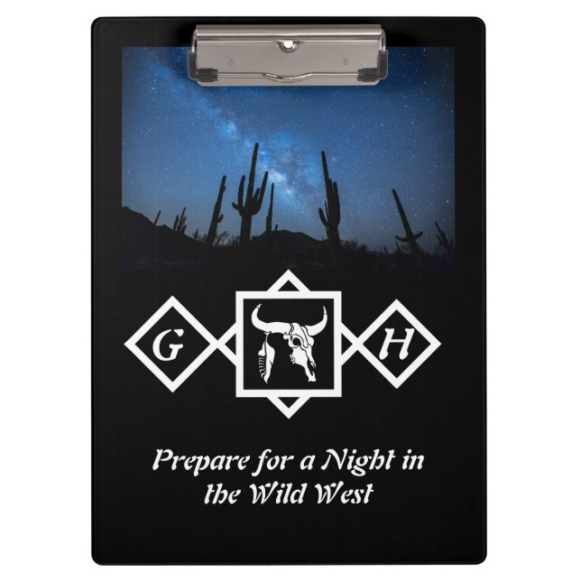 Bleichendes Schwarz-Silhouette-Monogramm-Foto Klemmbrett (Vorderseite)