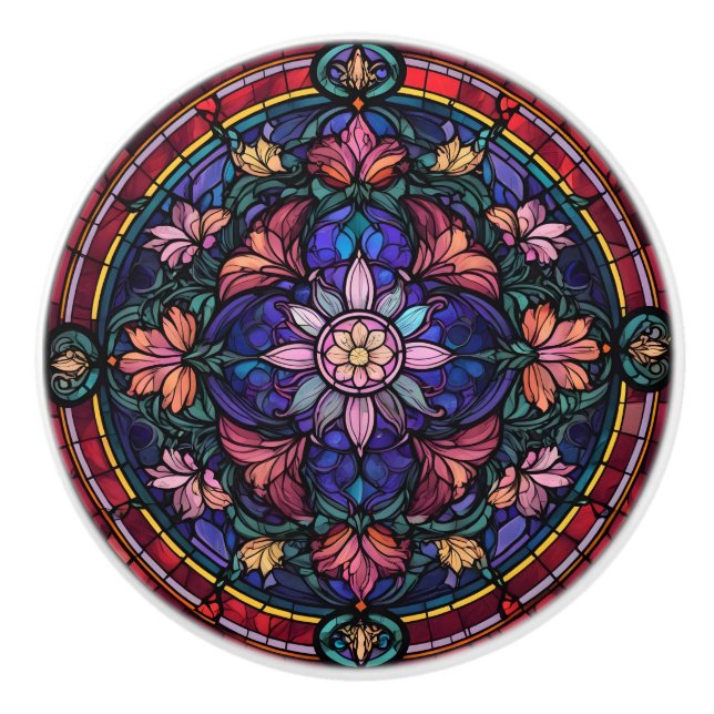 Bleiglas-Blumendesign Keramikknauf (Vorderseite)