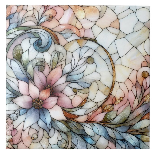 Bleiglas-Blumenmotiv Fliese (Vorderseite)