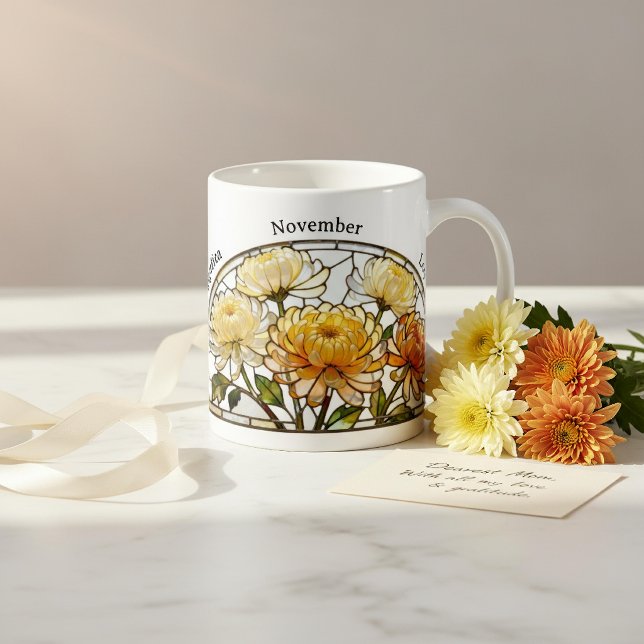 Bleiglas-Geburtsblume November Chrysantheme  Kaffeetasse (Von Creator hochgeladen)