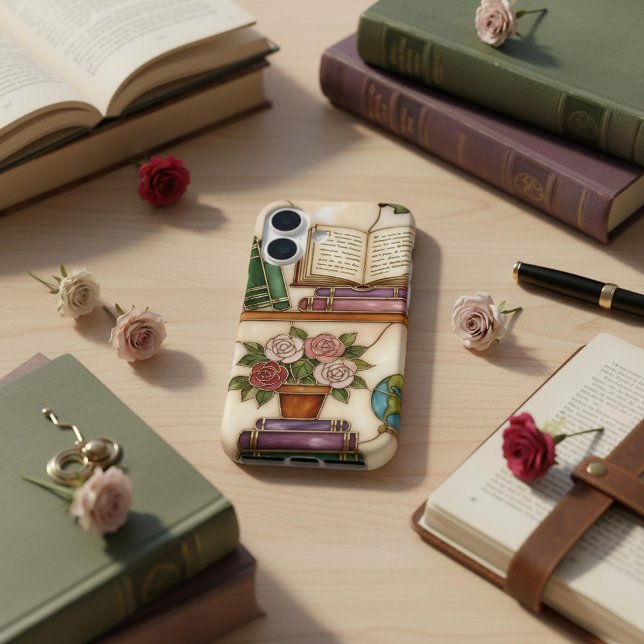 Bleiglas-Optik-Blumen Bücherregal Bücherliebhaber Case-Mate iPhone Hülle (Von Creator hochgeladen)