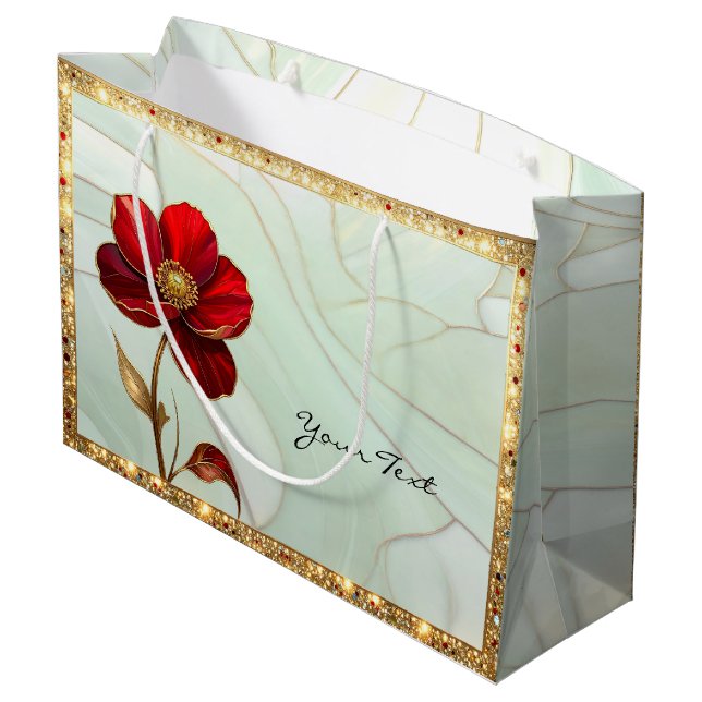 Bleiglas-Rot-Blumen-Geschenktasche Große Geschenktüte (Rückseite Schrägansicht)