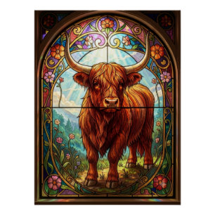 Bleiglas-Schottisches-Hochland-Kuh-Art Nouveau Poster