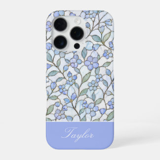 Bleiglas-Stil Blau Florale Personalisierte Name iPhone 16 Pro Hülle