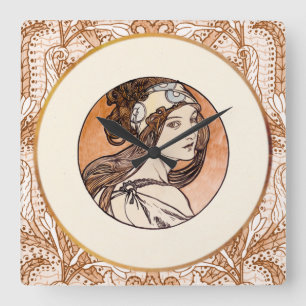 Bleiglasfenster von Alphonse Mucha Quadratische Wanduhr