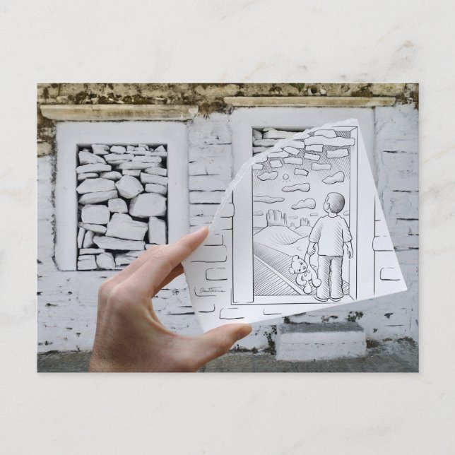 Bleistift gegen Kamera - Kinderträumen Postkarte (Vorderseite)