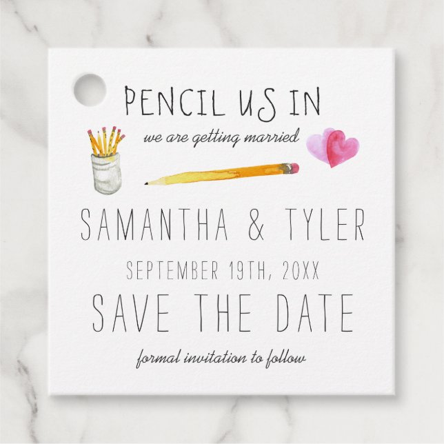 Bleistift in | Hochzeit Speichern Sie das Datum Vo Geschenkanhänger (Vorderseite)