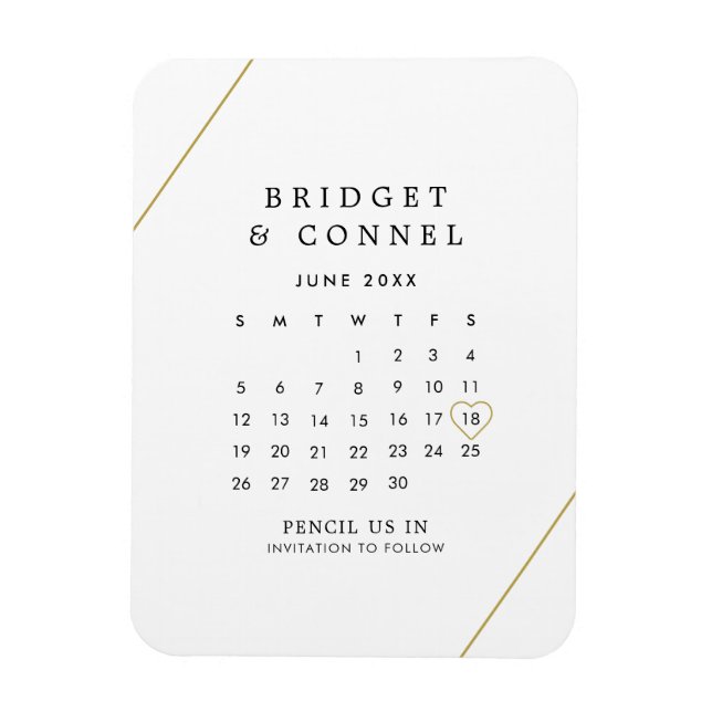 Bleistift in Kalendergoldlinien Save the Date Magnet (Vertikal)