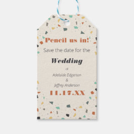 Bleistift in Save the Date Terrazzo Tile Geschenkanhänger