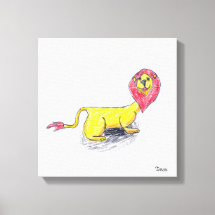 Bleistift Löwe Zeichnend Leinwand Mauer Kunst