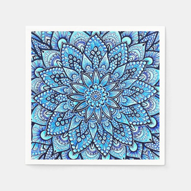 Bleistift-Mandala-Design in Blau Original-Kunst  Serviette (Vorderseite)