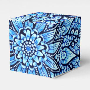 Bleistift-Mandala-Design in Blau Original-Kunstwer Geschenkschachtel