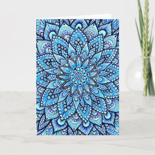 Bleistift-Mandala-Design in Blau Originalkunst Karte