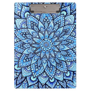 Bleistift-Mandala-Design in Blau Originalkunst Klemmbrett
