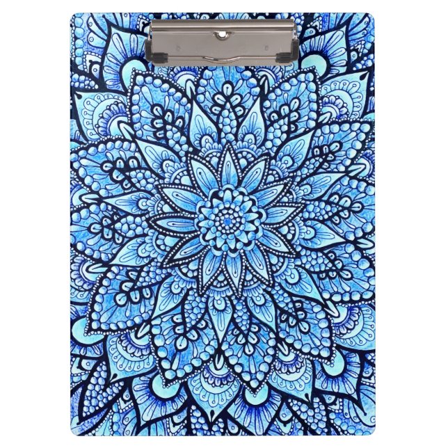 Bleistift-Mandala-Design in Blau Originalkunst  Klemmbrett (Vorderseite)