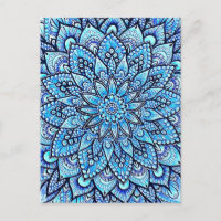 Bleistift-Mandala-Design in Blau Originalkunst 