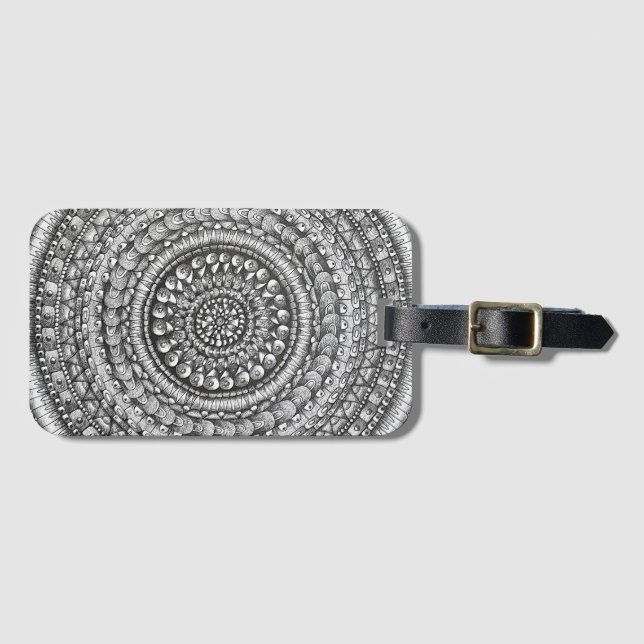 Bleistift Original Kunst Mandala Design  Gepäckanhänger (Vorderseite (Horizontal))