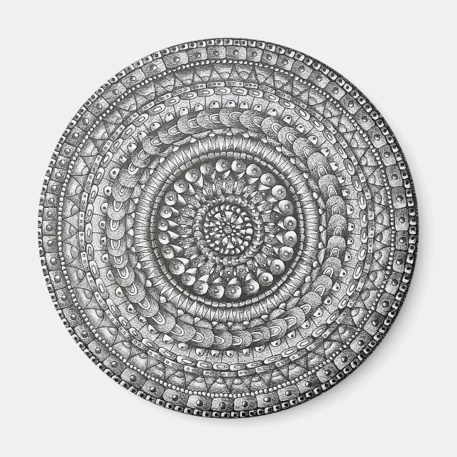 Bleistift Original Kunst Mandala Design  Magnet (Vorne)
