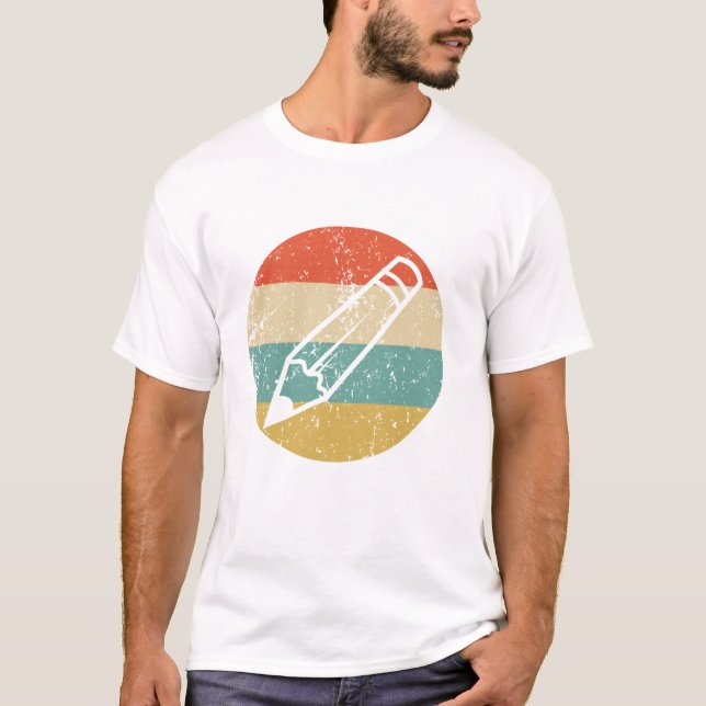 Bleistift Silhouette Retro School Lehrer Long Slee T-Shirt (Vorderseite)