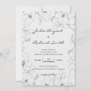 Bleistift-Sketch   Peony Minimalistisch Wedding Einladung