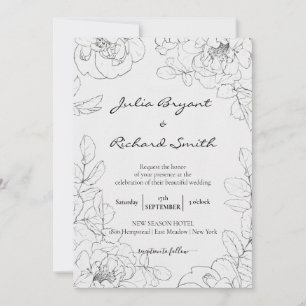Bleistift-Sketch   Peony Minimalistisch Wedding Einladung