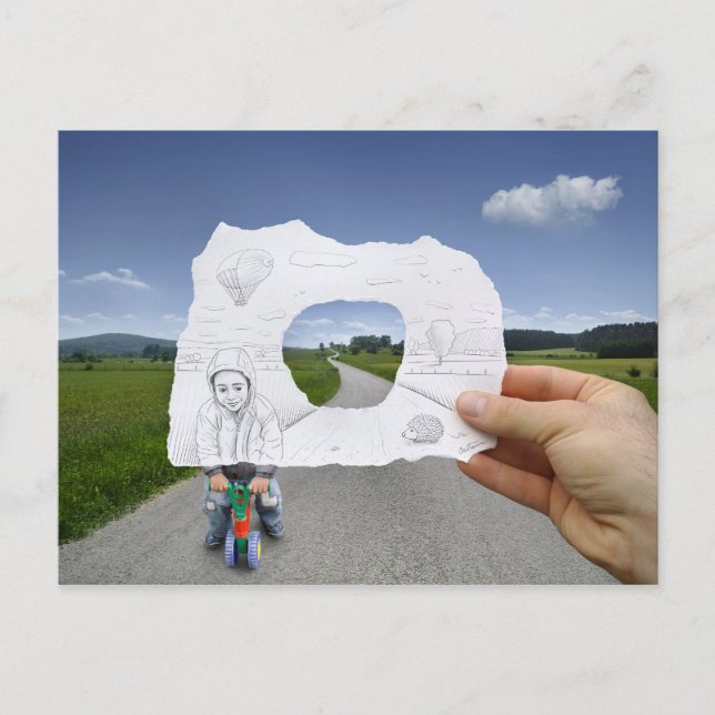 Bleistift VS-Kamera - Kinderspiel Postkarte (Vorderseite)